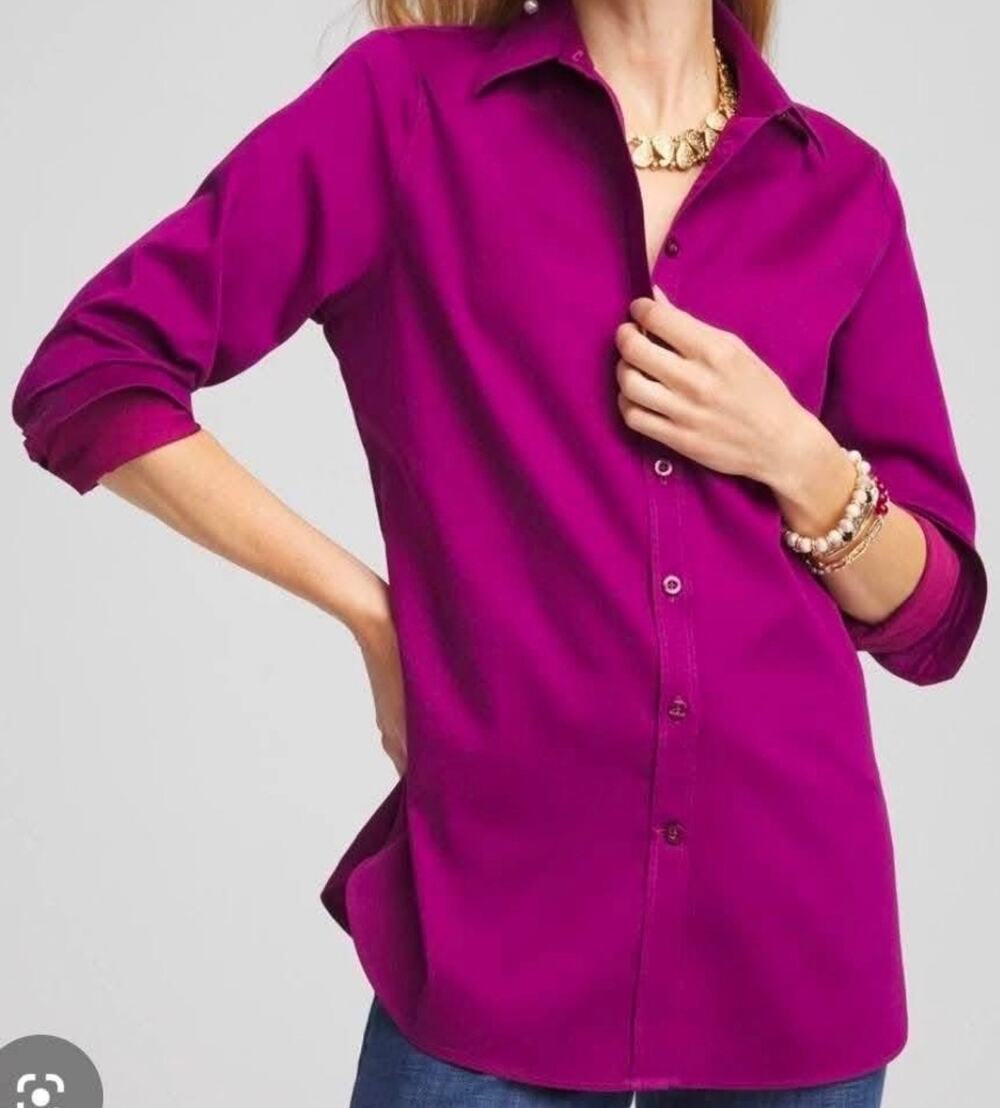 Chicos Womens 6 Purple Non Iron Button Up Blouse Lightweight Workwear NWT